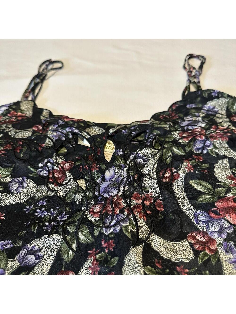 Vintage Victoria’s Secret Black Floral Pajama Lingerie Cropped Cami Top Sz Large - Picture 8 of 11